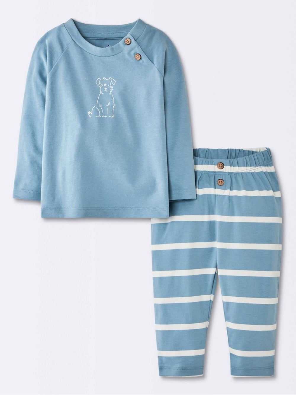 Blue Dog Graphic Raglan Long Sleeve T-Shirt and Striped Pants Set Cloud Island